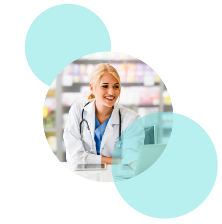 Smiling female Doctor with laptop and tablet offering comprehensive healthcare consultations Smiling female Doctor with laptop and tablet offering comprehensive healthcare consultations